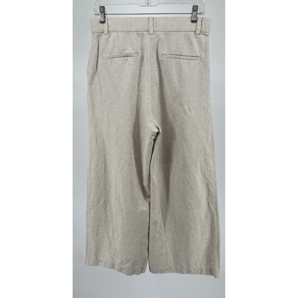 H&M Womens Linen Blend Crop‎ Tan Wide Leg Pants Casual Boho Beachy Resort Size 8